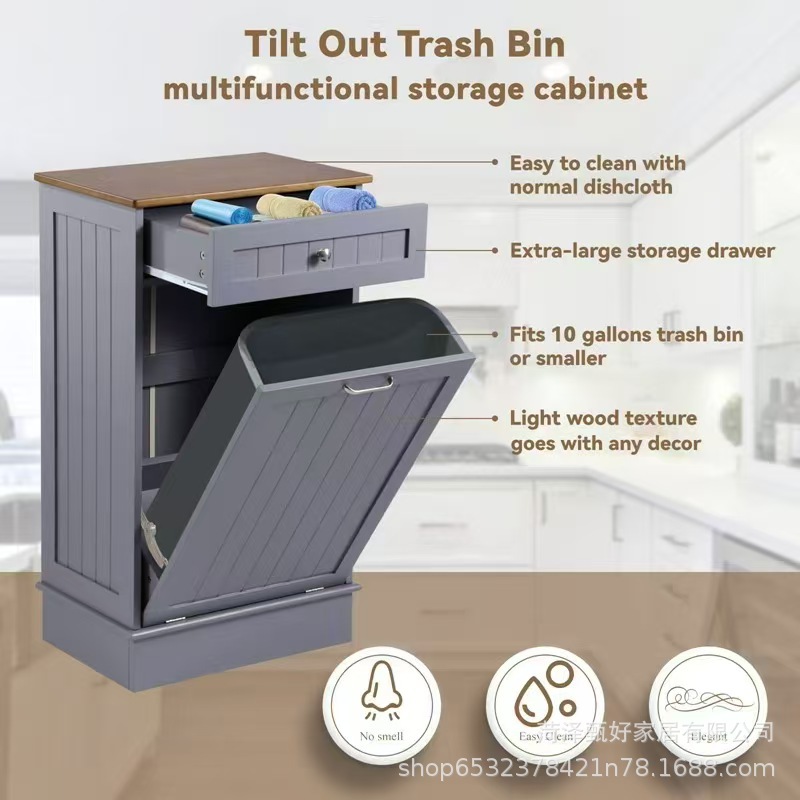 Simple Wooden Hidden Kitchen Trash Can Cabinet, Inclined Trash Cabinet, Bathroom Towel Trash Wooden Storage Cabinet