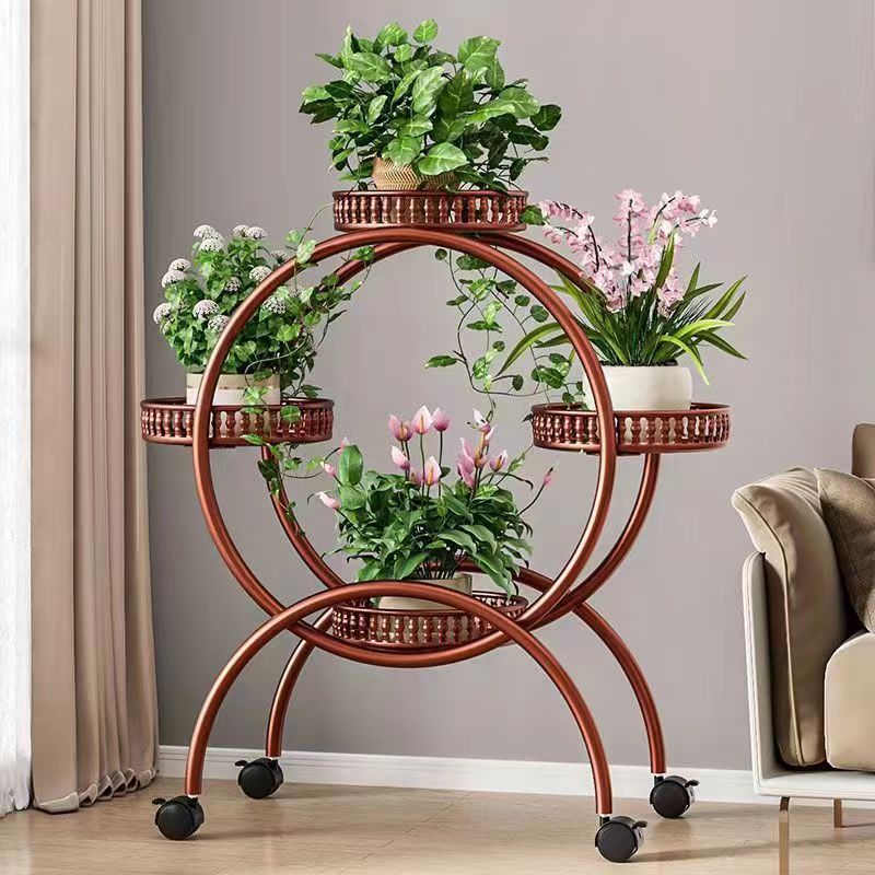 Flower Rack Flower Pot Storage Rack Living Room Floor-standing Movable Green Rose Balcony Flower Pot Rack Multi-layer Household