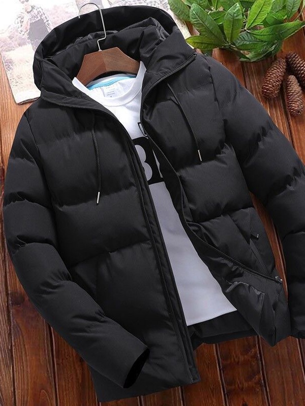 AliExpress cross-border autumn and winter cotton-padded coat men's hooded thickened cotton-padded coat solid color plus size men's casual cotton-padded jacket