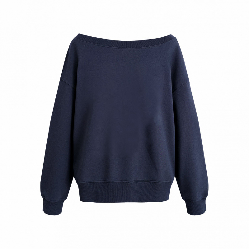 【Off-Shoulder Large Neckline】Imitation Cotton and Milk Silk Blend 310g Back-Covered Off-Shoulder Sweatshirt Basic Top