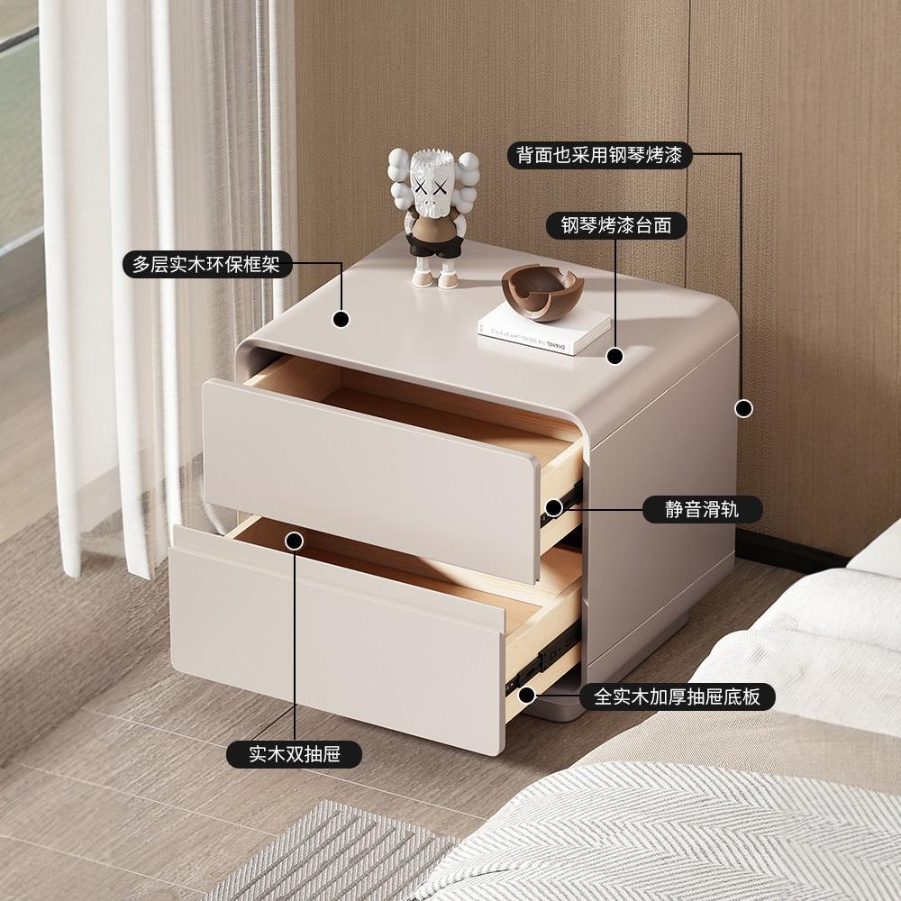 Cream Style Solid Wood Painted Bedside Table Modern Simple Light Luxury High-End Home Bedroom Small Bedside Storage Cabinet