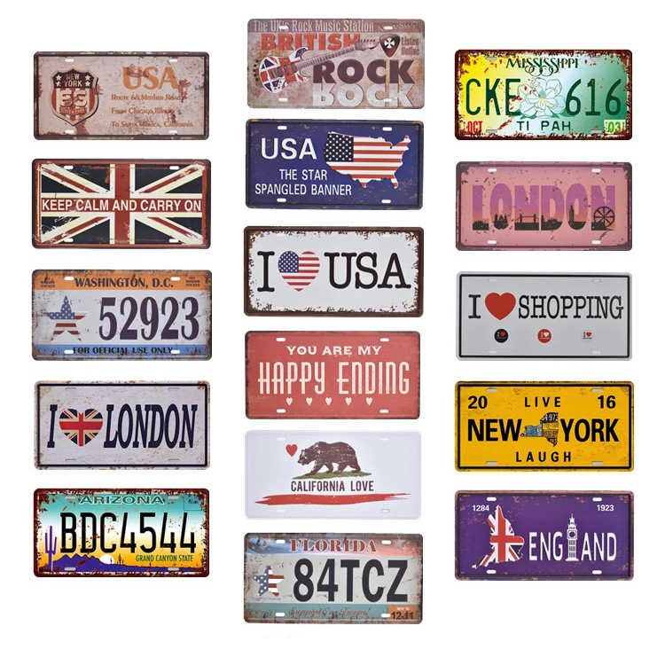 Foreign Trade Cross-Border Creative Aluminum Alloy American License Plate Export Metal Stamping Advertising Tinplate Retro License Plate