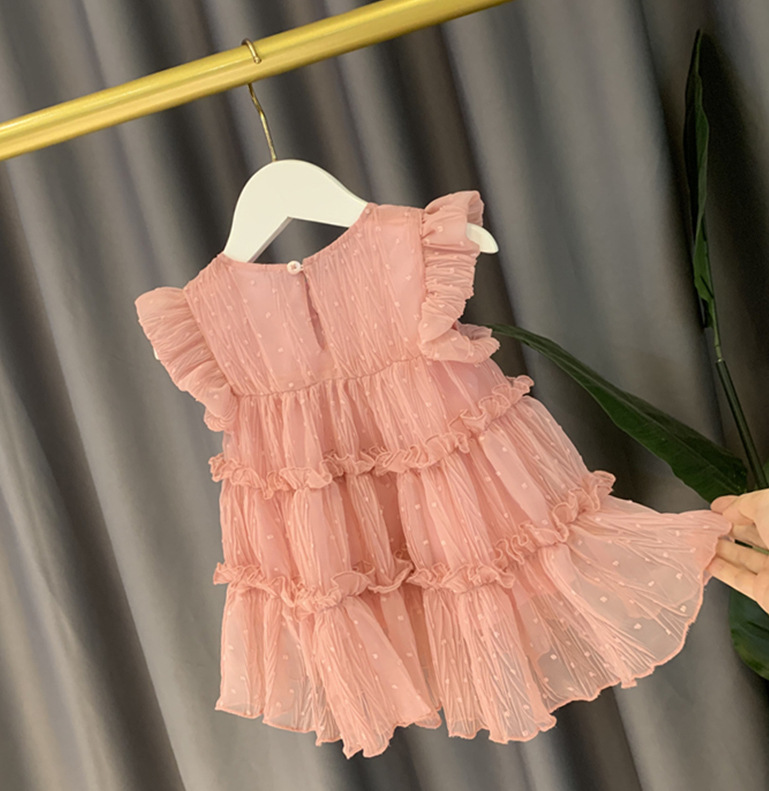 Girls' vest skirt summer dress little girl princess dress Western style puffy baby girl baby dress chiffon skirt T09