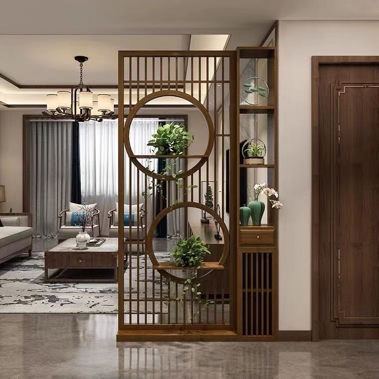 New Chinese Style Screen Partition Living Room Shaded Entrance Entry Screen Solid Wood Antique Shelf Storage Cabinet Home Office