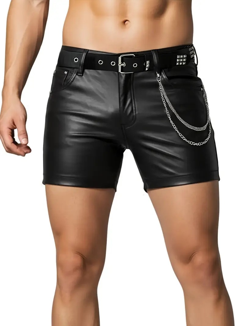 Men's Pu Leather Shorts Summer Fit Slim Fit Yesterday Five-Point Pants European and American Sexy Fitness Shorts