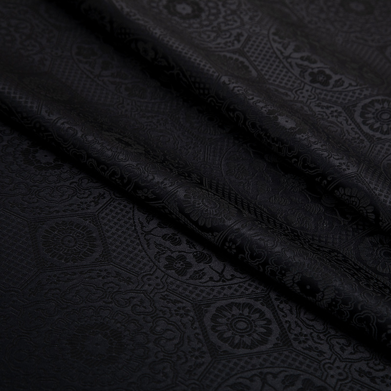 Black Peony Pattern Dark Brocade Nylon Fabric for Clutches, Clothing, Vintage Black Cheongsam (Width)