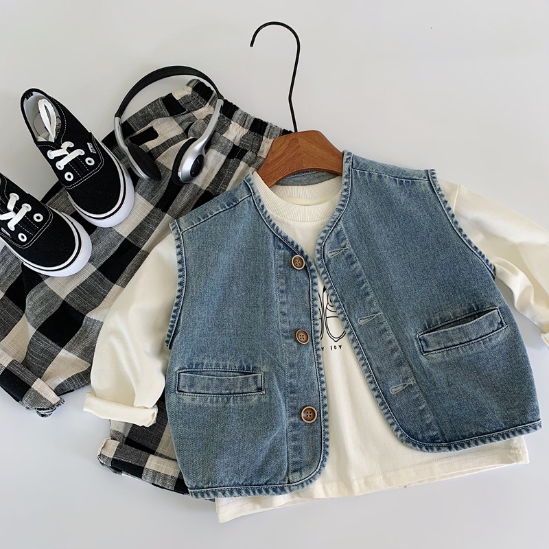 Vest for Boys, Children's Spring and Autumn Stylish Outerwear Denim Vest, Autumn Style for Boys, Cool Autumn Outfit for Toddlers and Young Children, Workwear