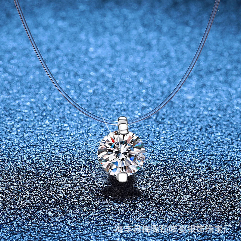 Интернет-церемония Взрывное Ожерелье из моиссанита Слезы русалки s925 серебряная Невидимая рыболовная линия Капля бриллианта Простая супер вспышка Цепочка на ключицу