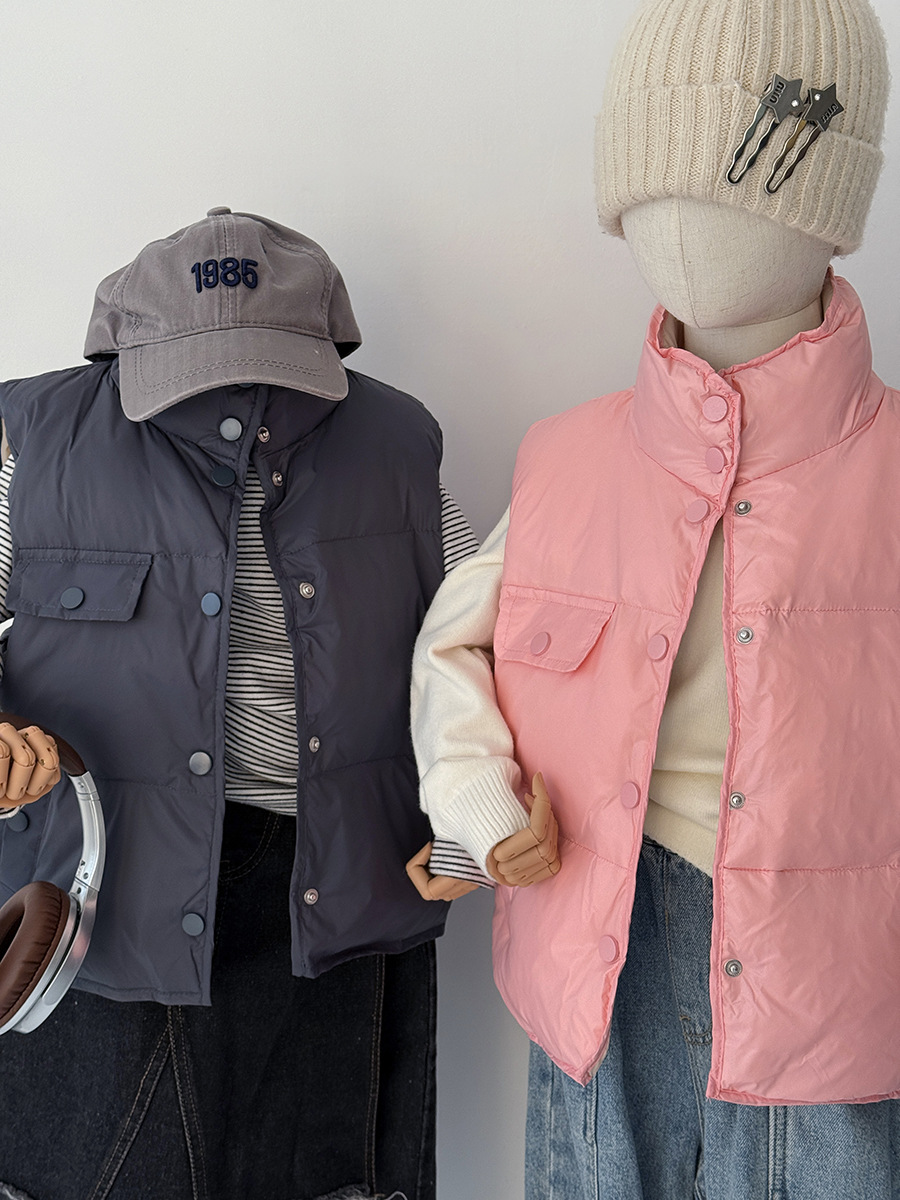 Детские пуховики без рукавов на осень и зиму, повседневная корейская одежда для младенцев, оптовая продажа пуховиков