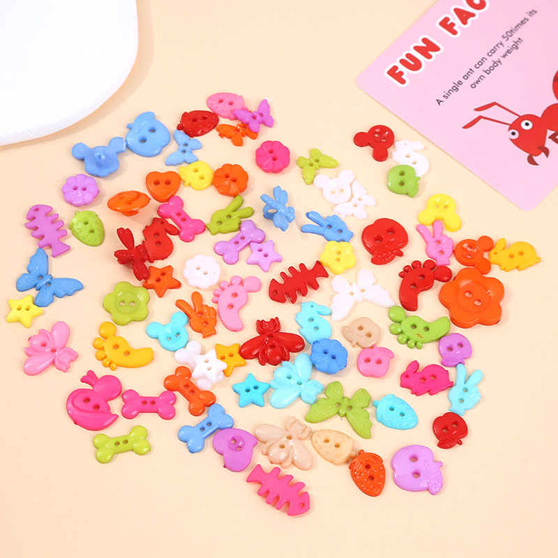 Фабричные пластиковые цветные детские пуговицы, ручные DIY пуговицы, цветные бабочки, пятиконечные звезды, яблочные пряжки