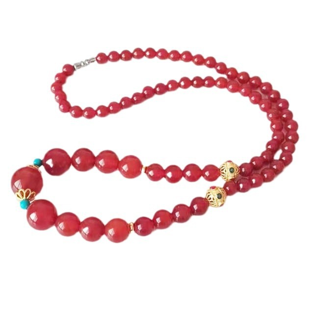 New Chinese Natural Red Agate Necklace Women's Birthday Year Chalcedony Agate Multi-circle Clavicle Chain Retro Wholesale Live