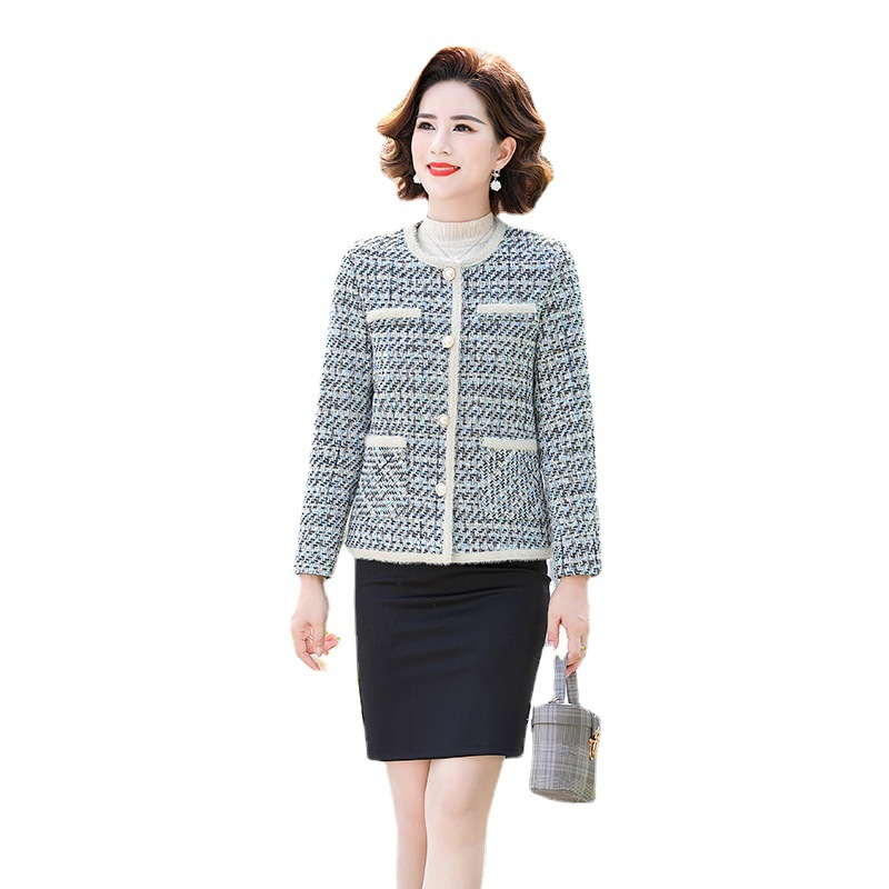 Qiao Yaying 40-50 Years Old Middle-aged Women's Short Top Plaid Chanel Style plus size Mother's Long Sleeve Jacket