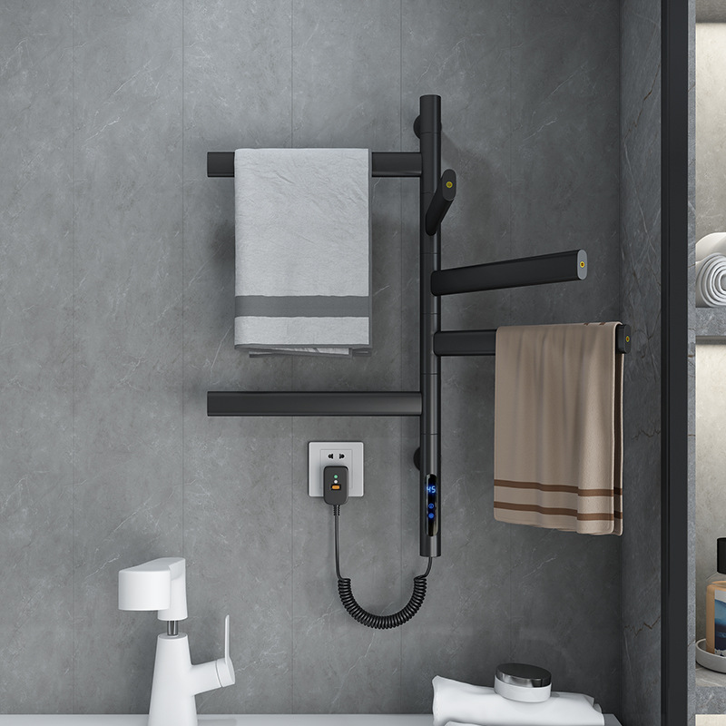 Electric Heated Towel Rack Rotating Widened Panel Stainless Steel Intelligent Drying and Sterilization Bathroom Household Drying Rack Without Punching