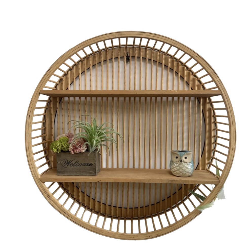 Chinese-Style Living Room Denim-Style Nordic Storage Rack with Hooks for Miscellaneous Handmade Bamboo Art