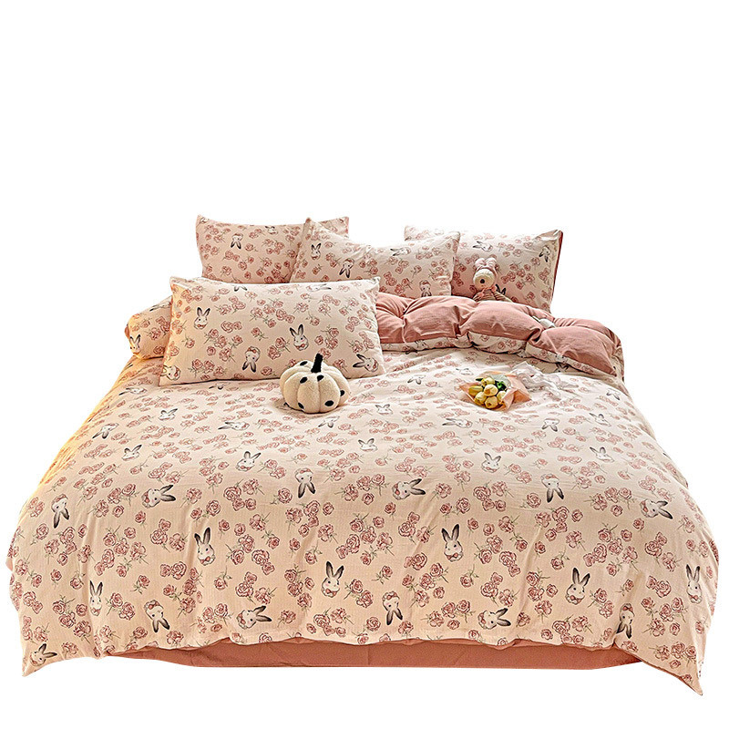 Ins Quilt Cover Full Set of Four Pieces Three-Piece Set Quilt Washed Cotton Bed Sheetss College Dormitory Bedding