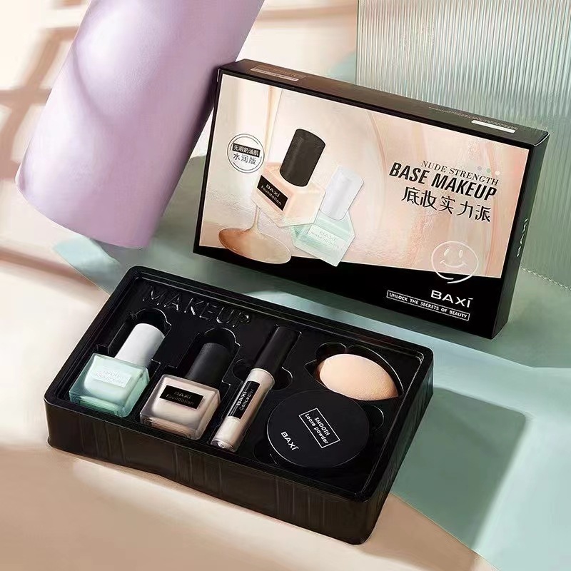 BAIX Baxi перьевидный набор красоты для лица шесть предметов жидкая основа изоляционный крем тушь рассыпчатая пудра консилер набор базового макияжа