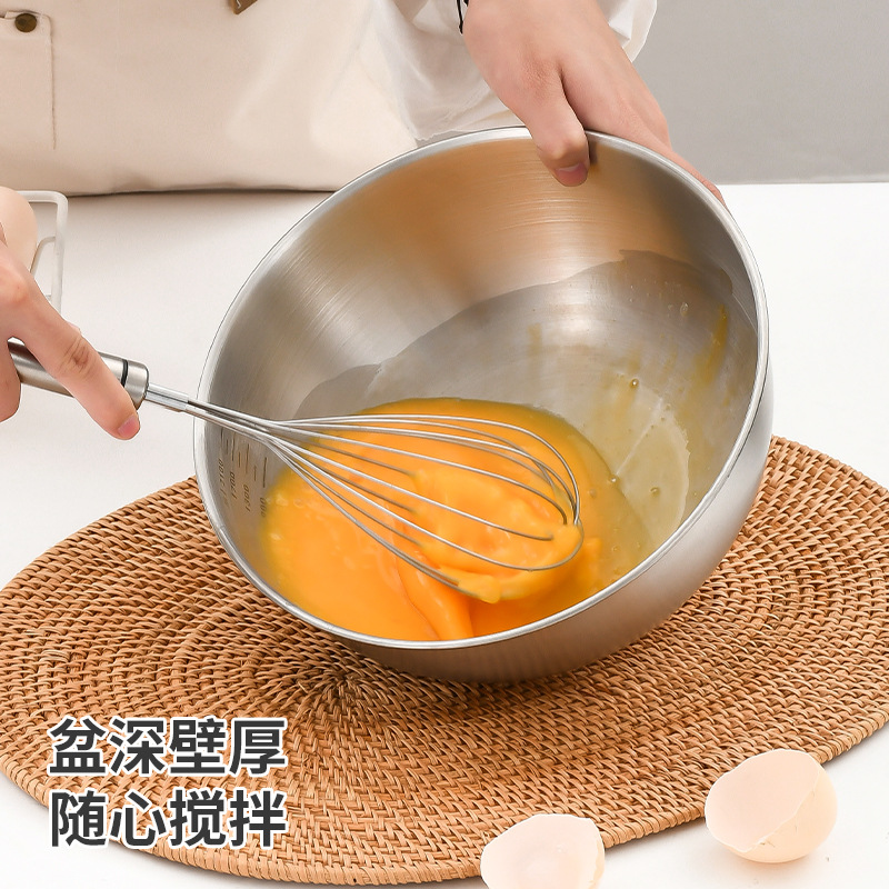 Salad Basin Golden Round with Scale Cooking Basin Baking Supplies Cream Beating Basin Thickened Stainless Steel Egg Basin