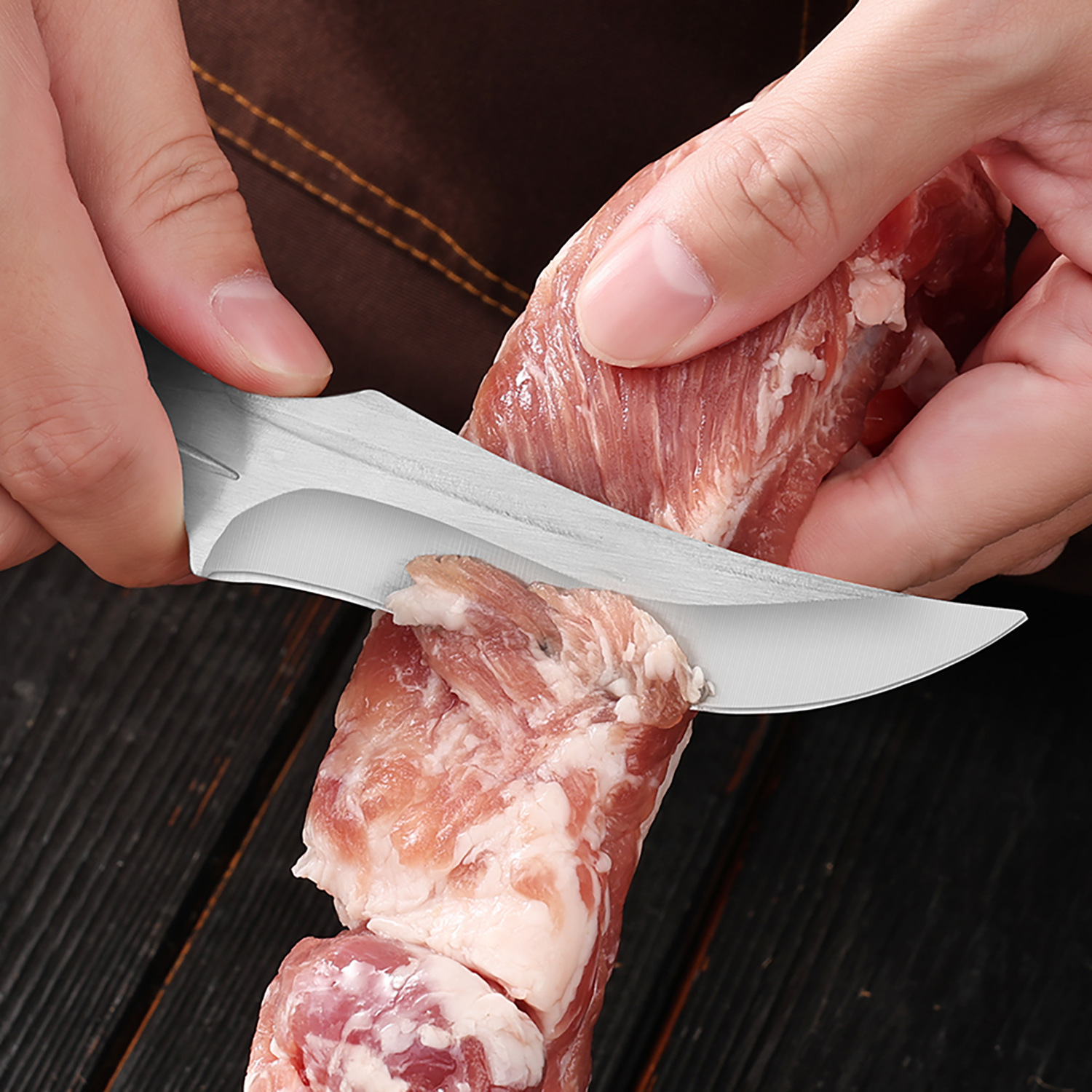 Hand-Held Meat Knife, Outdoor Portable Knife, Multi-Purpose Finger Ring Knife, Straight Knife for Camping, Mongolian Barbecue Finger Ring Knife