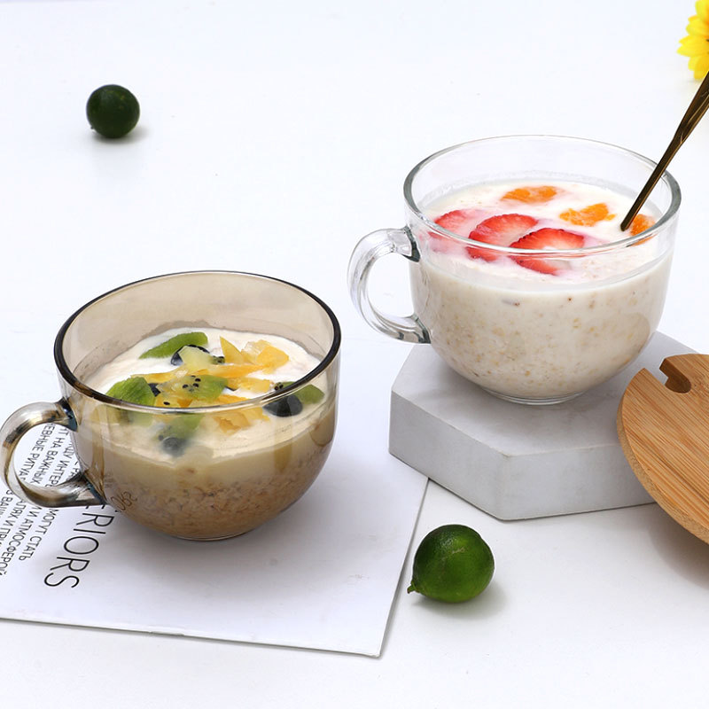 Handle Breakfast Cup Glass Oatmeal Cup Ins Style Milk Coffee Juice with Handle Lotus Root Powder Kudzu Powder Cup Logo