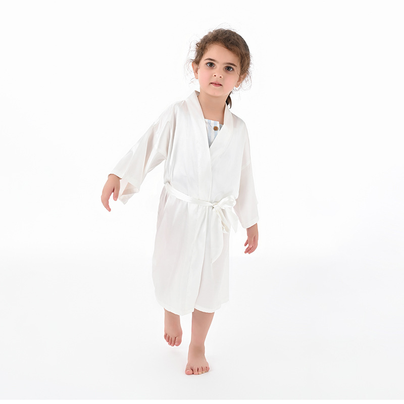 Cross-Border Solid Color Imitation Silk Children's Bathrobe Export Big Children's Satin Nightgown Baby Catwalk Cardigan Boys and Girls Bathrobe