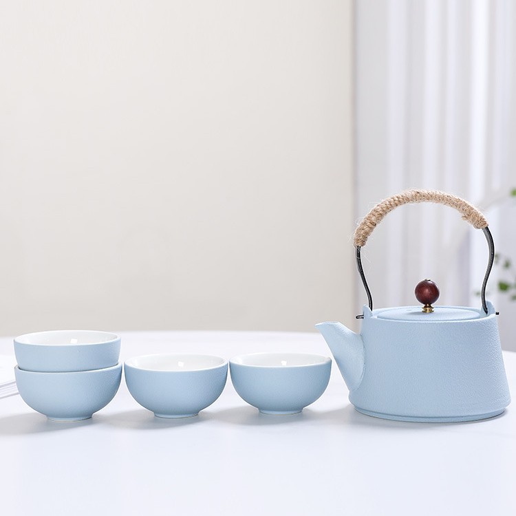 Frosted Black Teapot Ceramic Teapot Tea Set Home Kung Fu Tea Set Chinese Retro One Pot Four Cups Gift
