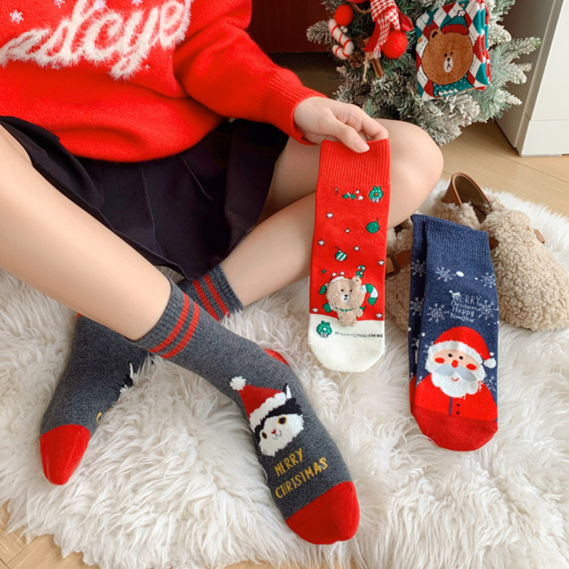 Zhuji Socks Christmas Socks Men's and Women's Socks Winter Christmas Gifts Cute Korean Cartoon Socks Cotton Big Red Socks