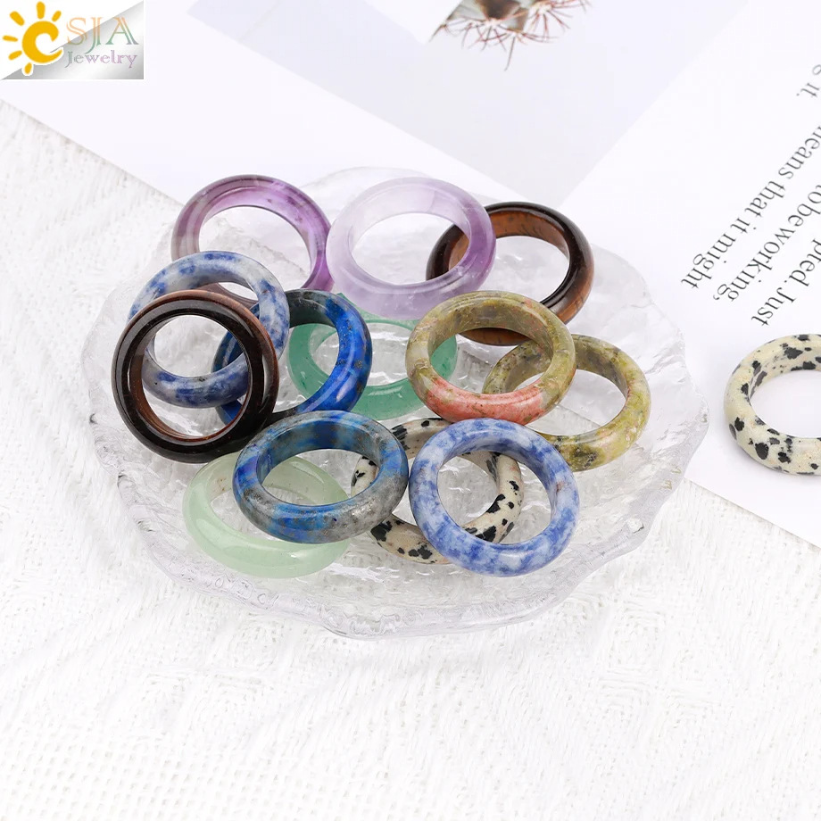 Cross-border Hot Sale Natural Stone Ring Agate Amethyst Jade Running Ring Simple plain ring personality all-match ring