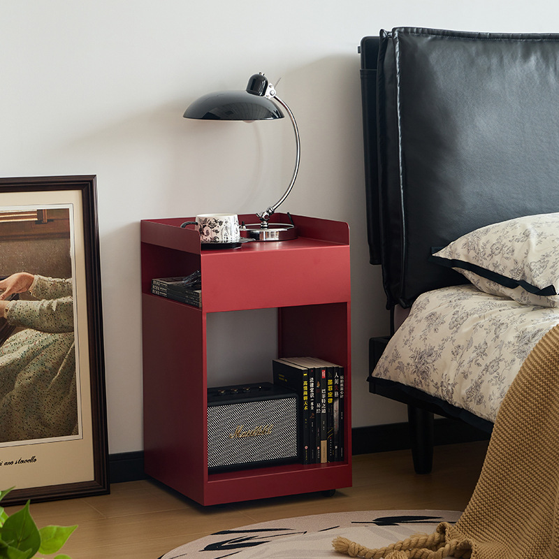 Small Four Mobile Side Table Living Room Home Internet Celebrity Coffee Table Bedroom Middle Ancient Bedside Table Movable Cart Sofa Side Cabinet