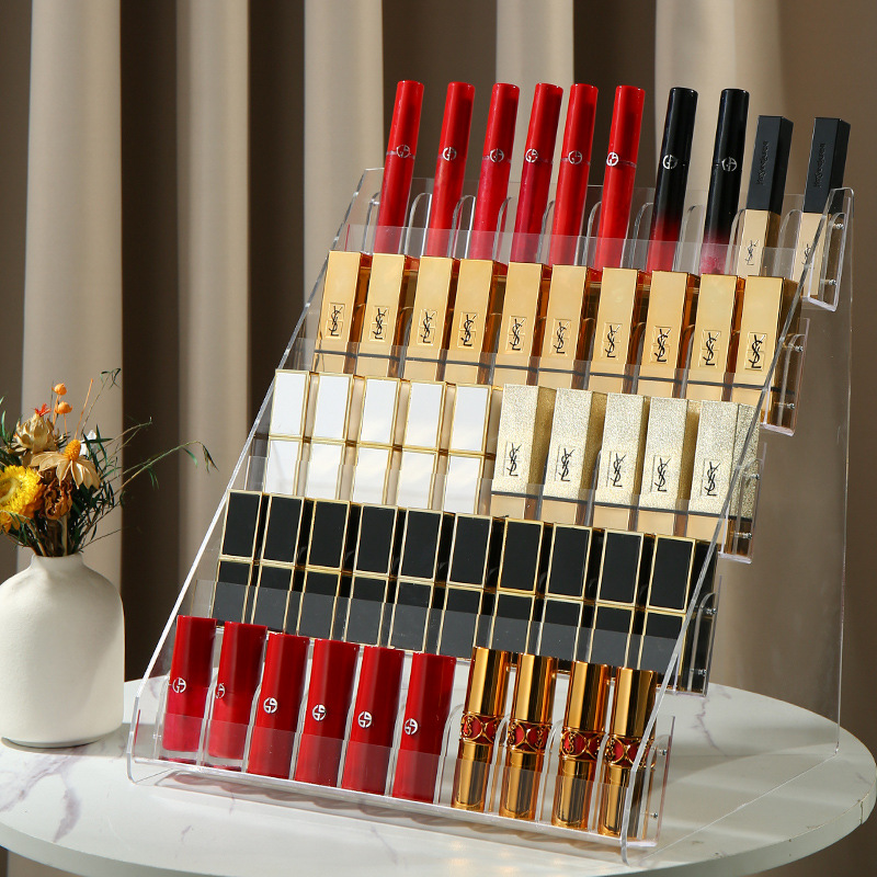 Прозрачный стеллаж для губной помады, акрилный лестничный дисплей, коробка для хранения блеска для губ, стеллаж большой емкости