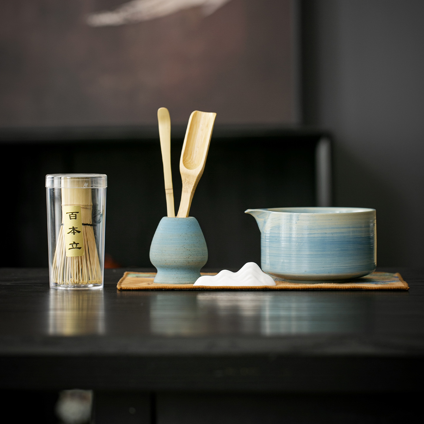 Japanese-Style Matcha Bowl with Spout, Ceramic Tea Whisk, Matcha Brush, Song Dynasty Tea Art Set