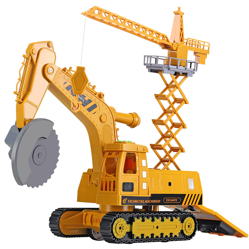 Large multi-function engineering vehicle toy children's electric cutting machine crane excavator boy alloy car