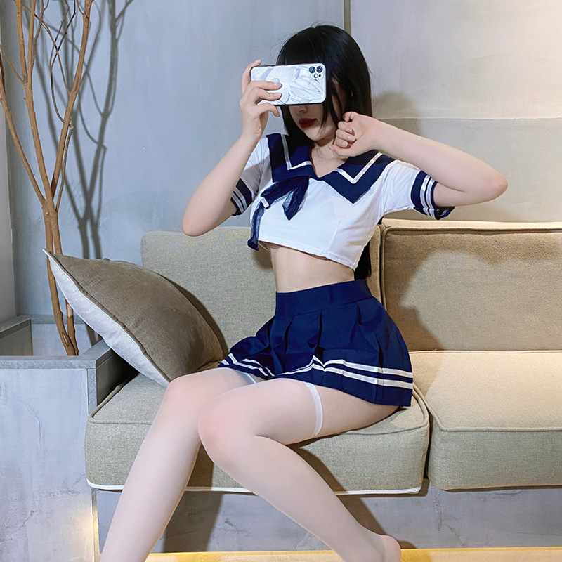 Sexy Lingerie Nightclub Bow Blue Floating Sand School Uniform Sexy Sailor Uniform Temptation Pure Desire Uniform 1204