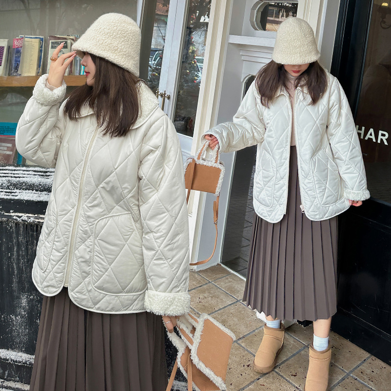 W949 Xuanchen Micro Fat Large Size Winter New Thickened Rhombus Cotton-padded jacket Fat MM200 Jin Doll Collar Warm Jacket
