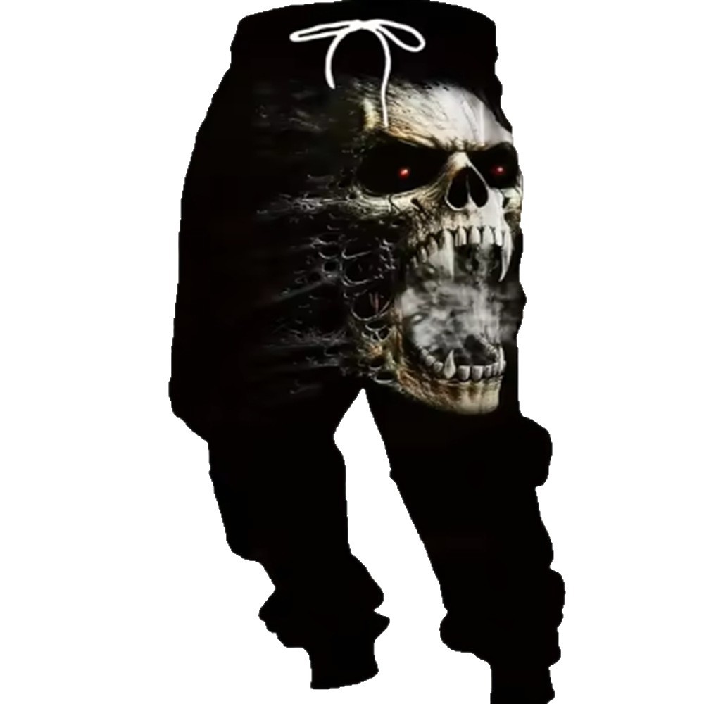 Cross-Border Amazon Spring, Autumn and Winter New Men's Sweatpants 3D Printed Skull Fashion Trendy Loose Casual Long Pants for Men