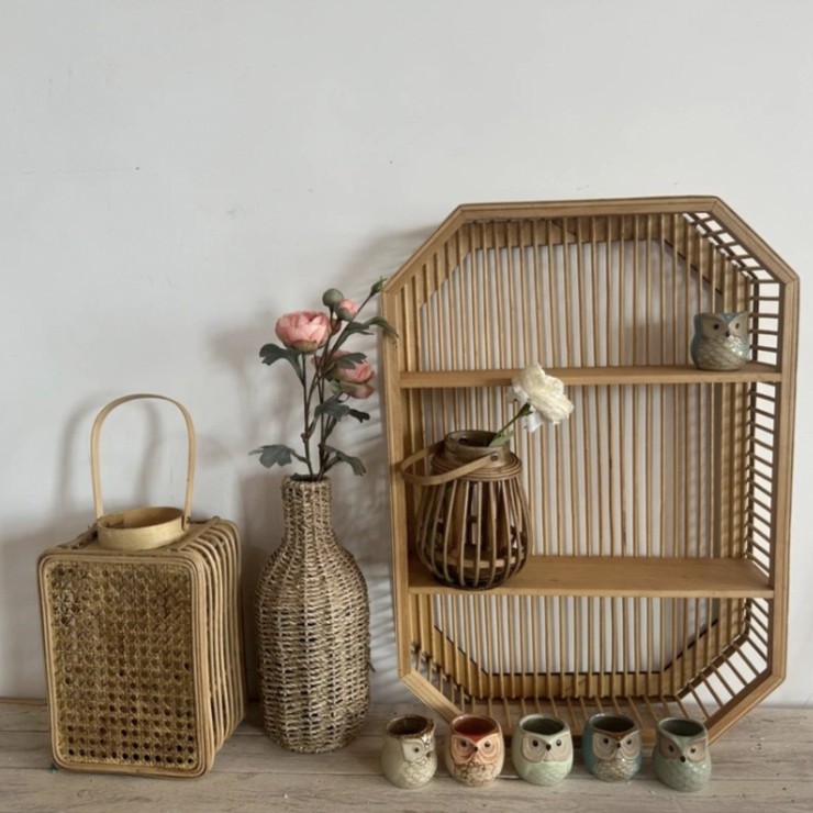 Chinese-Style Living Room Denim-Style Nordic Storage Rack with Hooks for Miscellaneous Handmade Bamboo Art