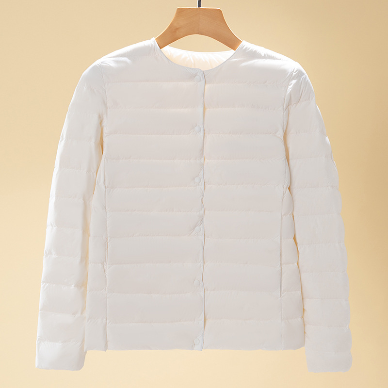 Lightweight down Jacket Women's Short 2024 Autumn and Winter New V Neck Round Neck Long Sleeve White Duck down Lightweight Large Size Jacket