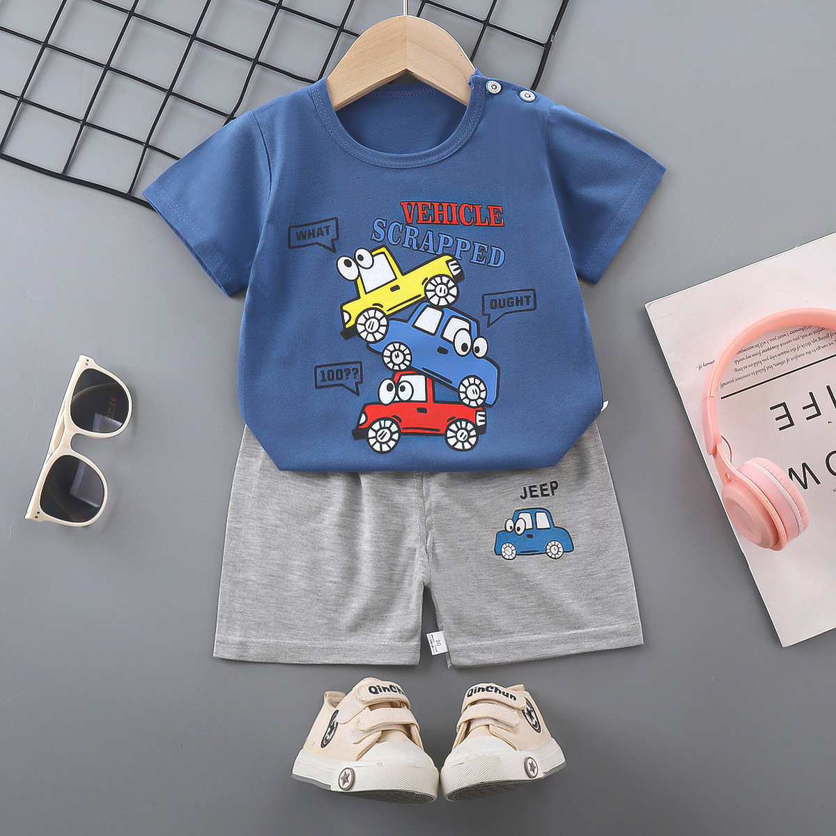 [Exclusive for Automatic Distribution] Children's Short-Sleeved Suit, Pure Cotton, Girls' Summer Clothes, Boys' T-Shirts, Baby Clothes