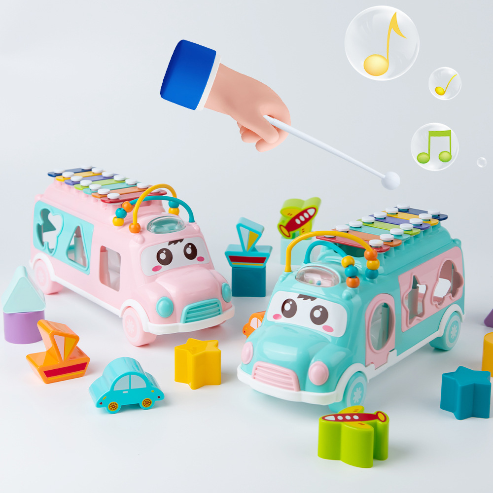 Кросс-бордерное детское автобусное стучащее пианино образовательные игрушки раннего образования для детей 0-3 года музыкальное просвещение многофункциональная машина