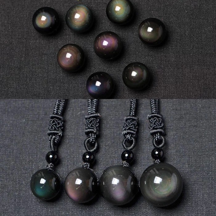 Natural Obsidian Pendant Natural Double Rainbow Eye Transfer Beads Buddha Beads Pendant Necklace Jewelry Gift Wholesale