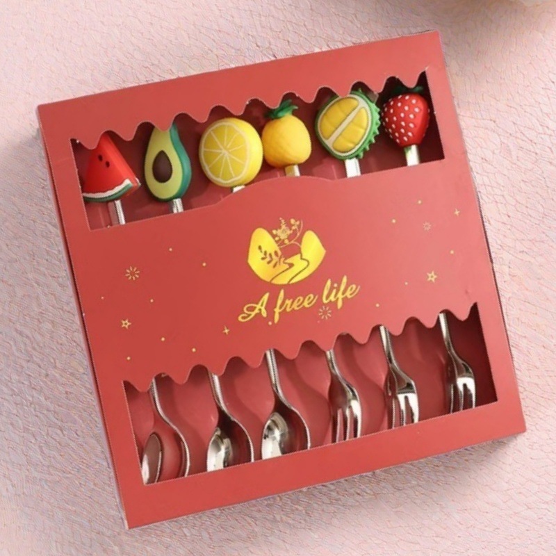 Креативный набор столовых приборов из нержавеющей стали, ложка и вилка для десертов, подарок на Рождество