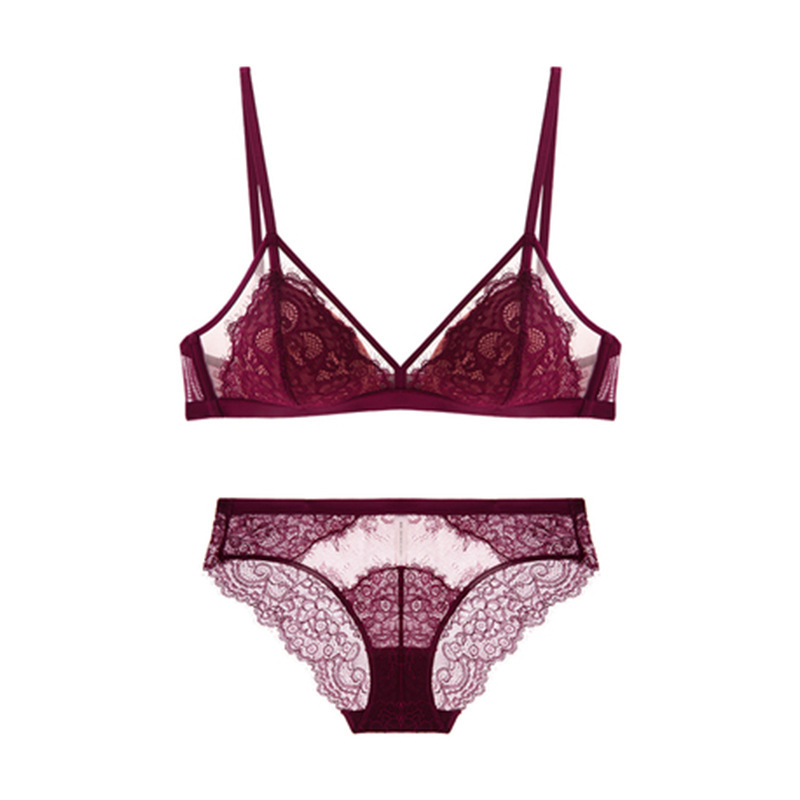 French-Style Lingerie Set Lace Bra Pure Desire Wireless Push-Up Thin Bra for Small Bust Women Thin Mold Push-Up