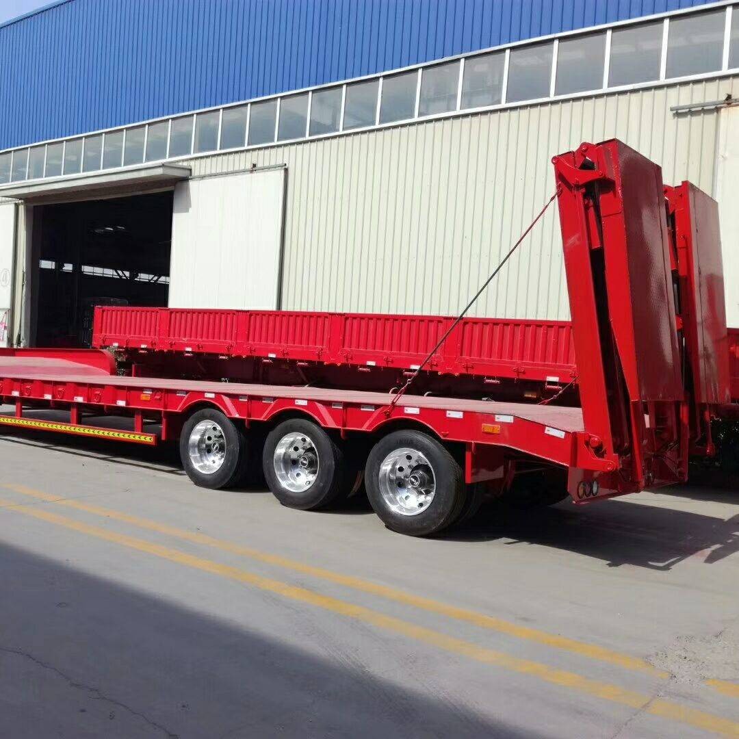 Lantong Direct Sales Low Flat-Panel Transport Semi-Trailer Transportation 13m Hook Machine Board Foldableing Ladder Excavator Load-Bearing Low Board