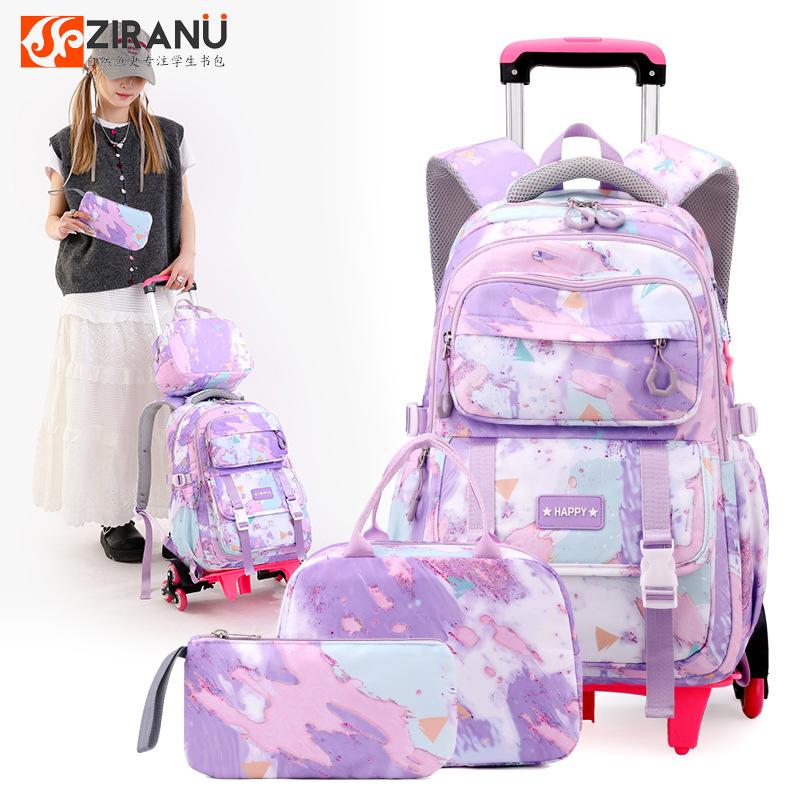 Сумка на колесах Natural Fish для детей начальной школы 3-6 классов, рюкзак для учениц средней школы, рюкзак для подъема по лестнице