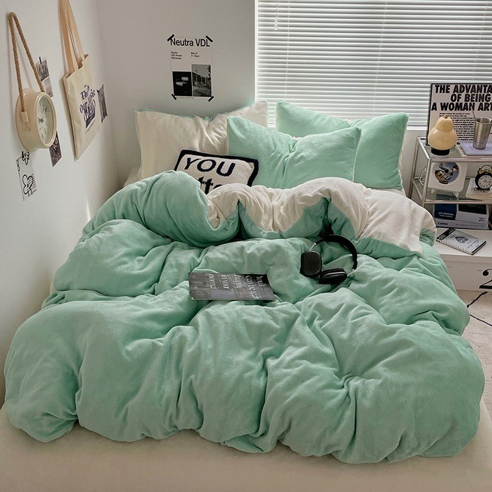 Class A milk velvet four-piece winter coral velvet dormitory bed sheet quilt cover student three-piece bedding 4