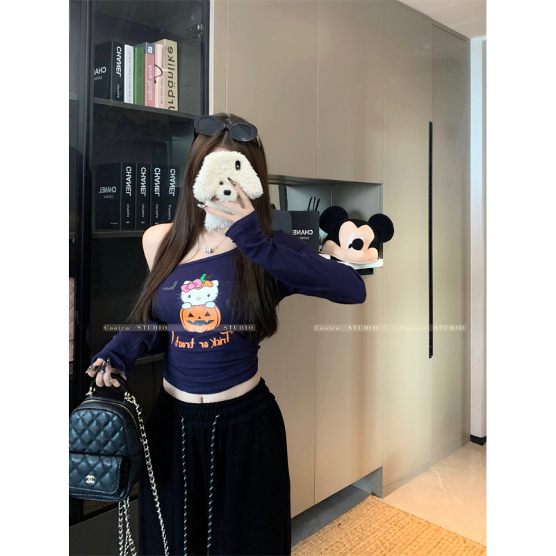 2025 Printed Crossed Shoulder Tee Crewneck fleece-lined Sweatshirt