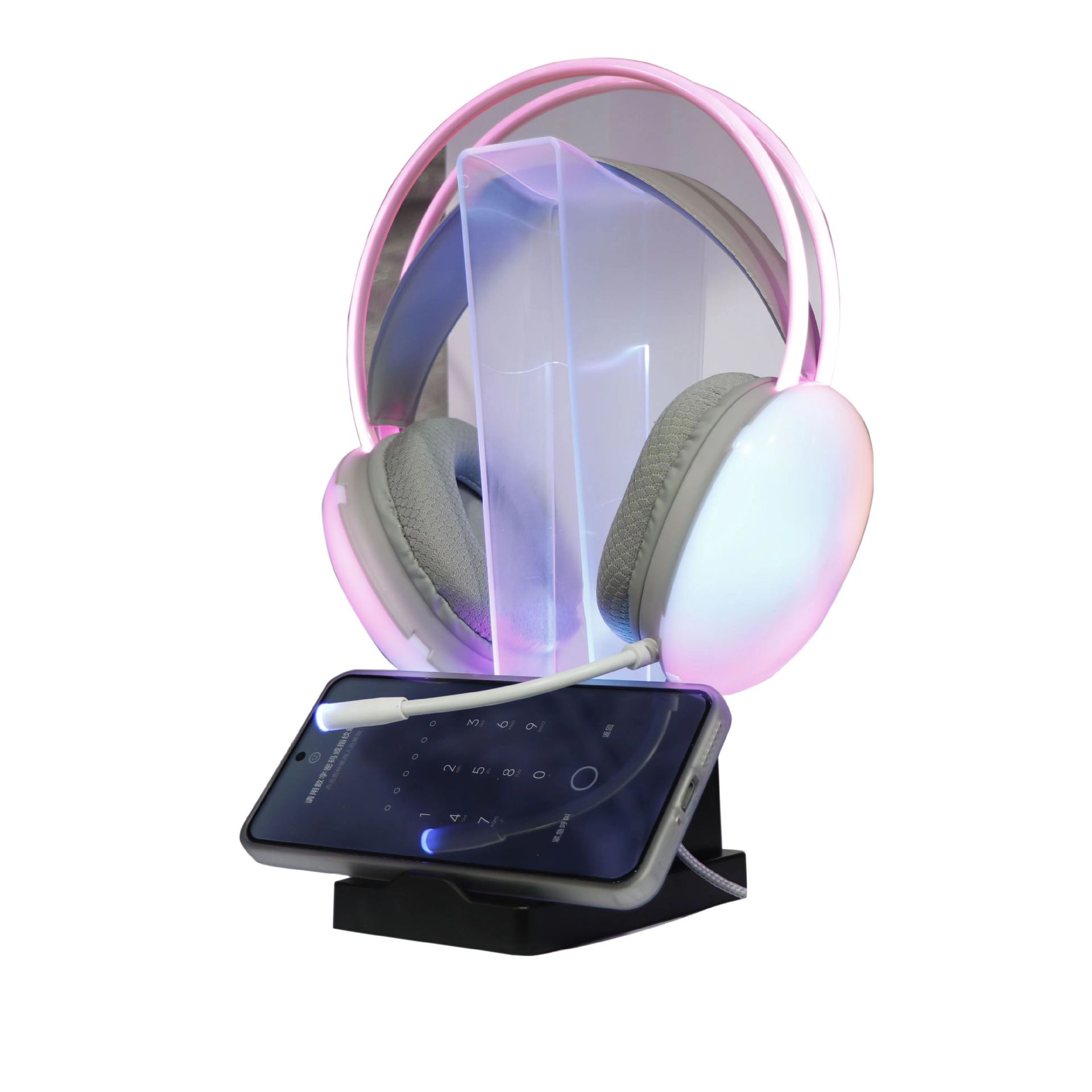 Customizable Rgb Multifunctional Headphone Stand Two-In-One Internet Cafe Cross-Border Headphone Stand Gaming Rgb Lighting Phone Stand
