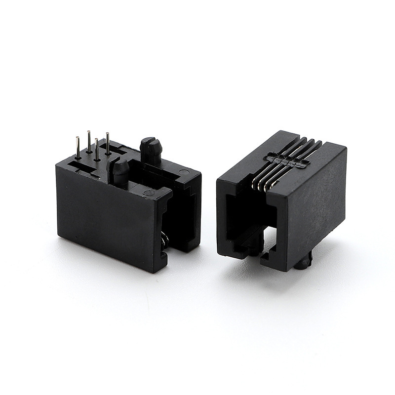 4-Pin Connector Network Plug-In Interface Vertical Network Port Rj11 53A 4P4C Flat Mouth Black