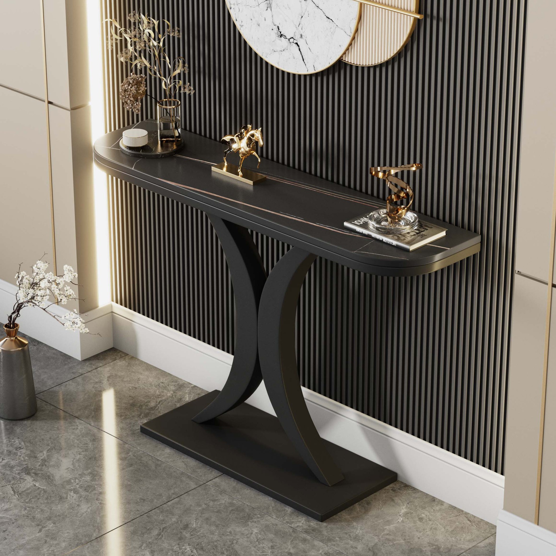 Light luxury entrance table super narrow simple modern entrance entrance cabinet entrance entrance table semicircle wall rock plate marble