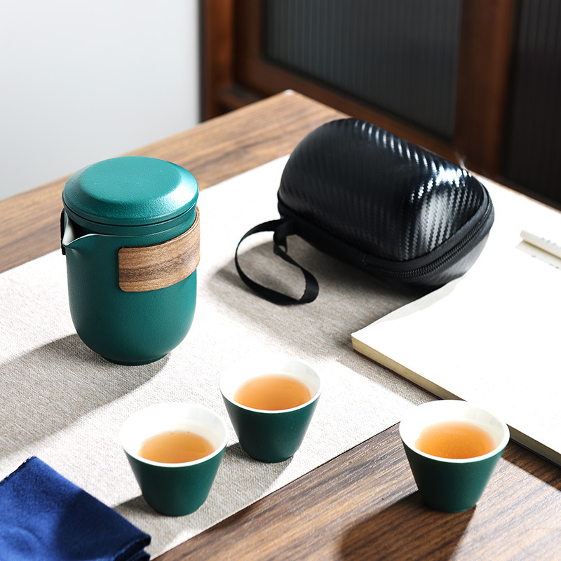Small Set Ceramic Express Cup One Pot Three Cups Outdoor Portable Kung Fu Tea Set Small Bag Travel Tea Set