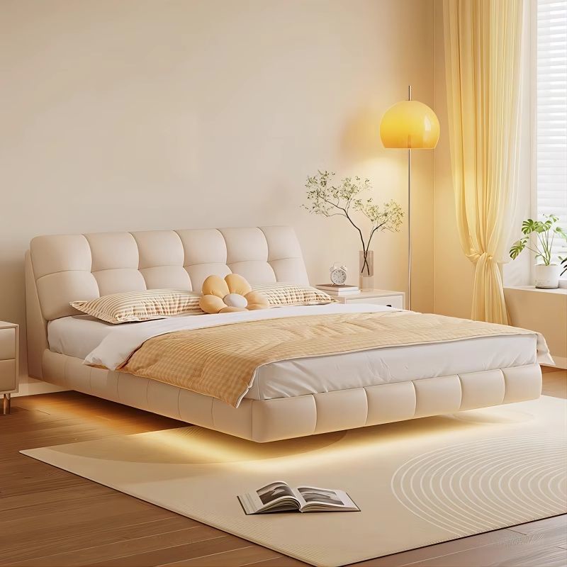 Soft Backrest, Not Tired after Sitting for a Long Time, New Cream Style Bedroom Furniture Set, Suspended Double Bed. Master Bedroom Large Bed